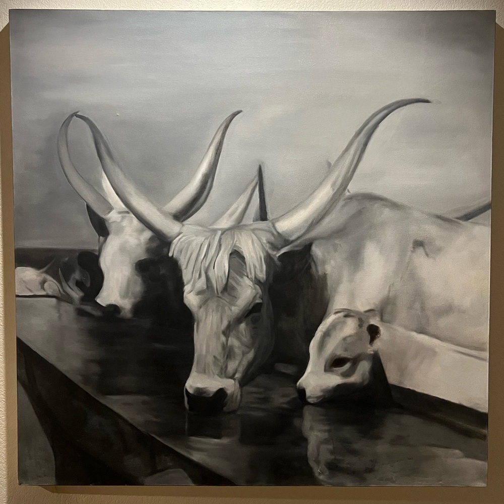 Original Handmade Painting 48”x48” Leo Baker 
Cows